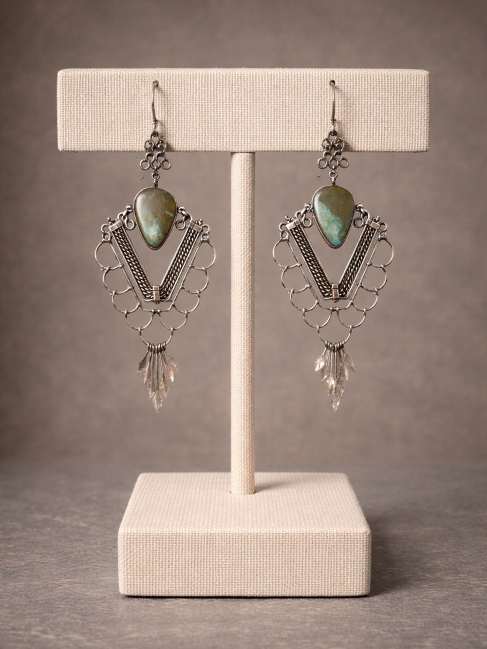 Silver tone boho stone earrings